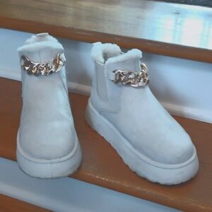 Women's White Ankle Boots with Chain Detail